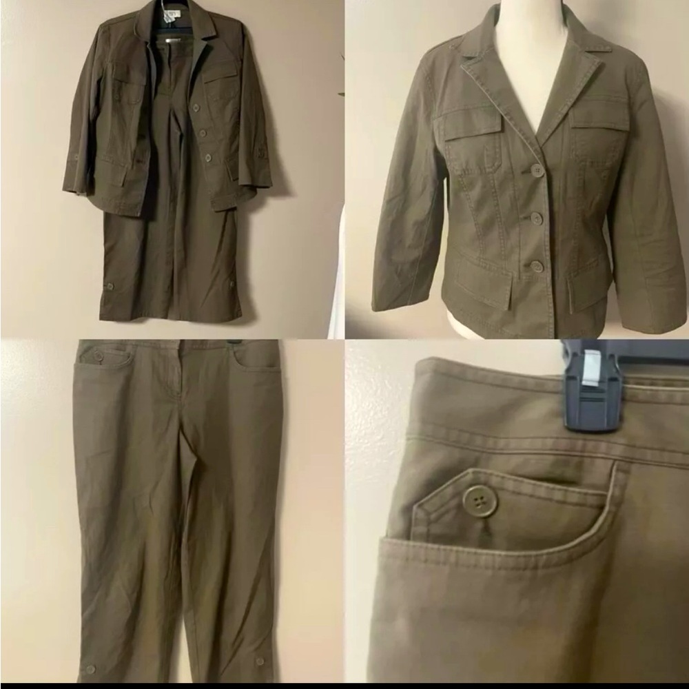 LOFT | Olive Green 2-Piece Safari Suit Set Cropped Marisa Pants & Blazer, Size 6